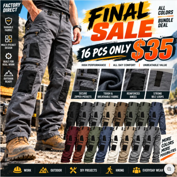8-Pack(All colors) Men's 8-Pack Unisex 10-Pocket Heavy Duty zipper waterproof tactical Work Pants