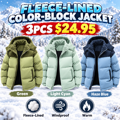 🔥 BESTSELLER | 3PCS $24.95 | Men's Fleece-Lined Color-Block Hooded Winter Jacket