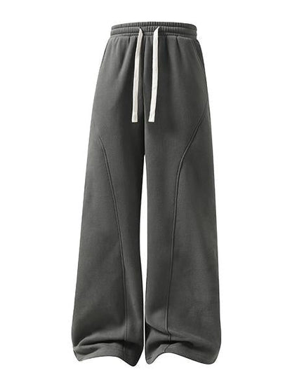 Unisex Fleece-Lined Warm Athletic Pants – Plus-Size Loose-Fit Casual Trousers with Drawstring Waist