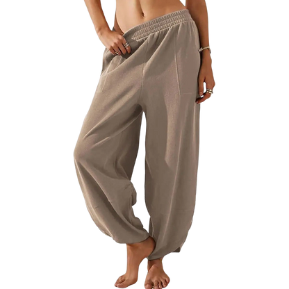 Women's Baggy Wide-Leg Pants - Casual, Elastic-Waisted, Bohemian Minimalist Basic Women's Clothes Bottom with Pockets,summerwins