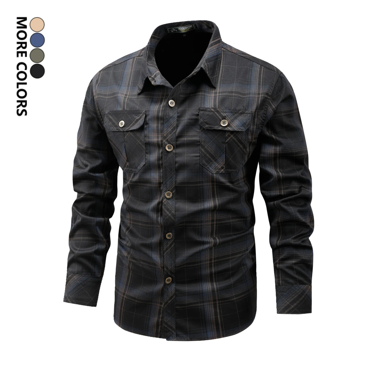 Men's Turn-Down Collar Plaid Long Sleeve Shirt Button Front Breathable Casual Light Business Tops
