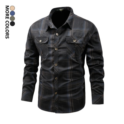 Men's Turn-Down Collar Plaid Long Sleeve Shirt Button Front Breathable Casual Light Business Tops