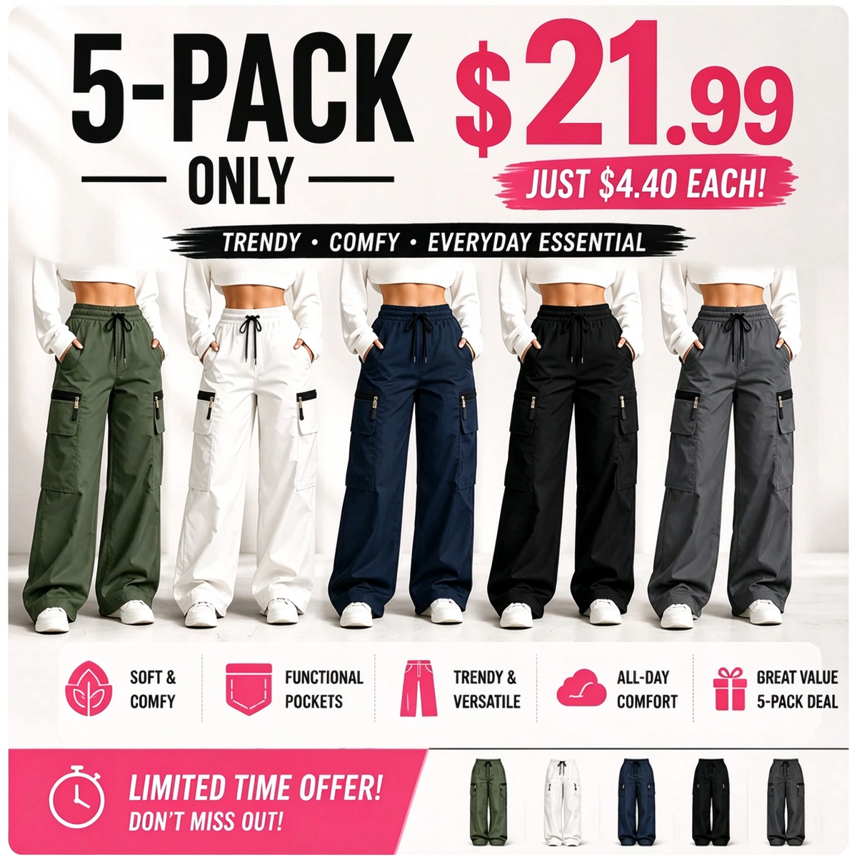 ⚡FINAL SALE 🔥Women's lightweight loose cargo pants with multiple pockets