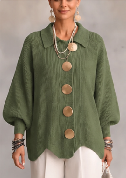 🔥 LAST DAY 49% OFF ⏰ Women's Oversized Collared Knit Cardigan – Soft Cozy Fit With Elegant Metal Buttons
