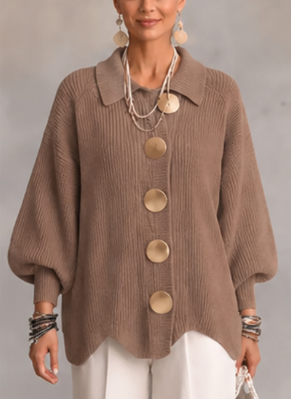 🔥 LAST DAY 49% OFF ⏰ Women's Oversized Collared Knit Cardigan – Soft Cozy Fit With Elegant Metal Buttons