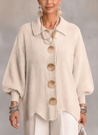 🔥 LAST DAY 49% OFF ⏰ Women's Oversized Collared Knit Cardigan – Soft Cozy Fit With Elegant Metal Buttons