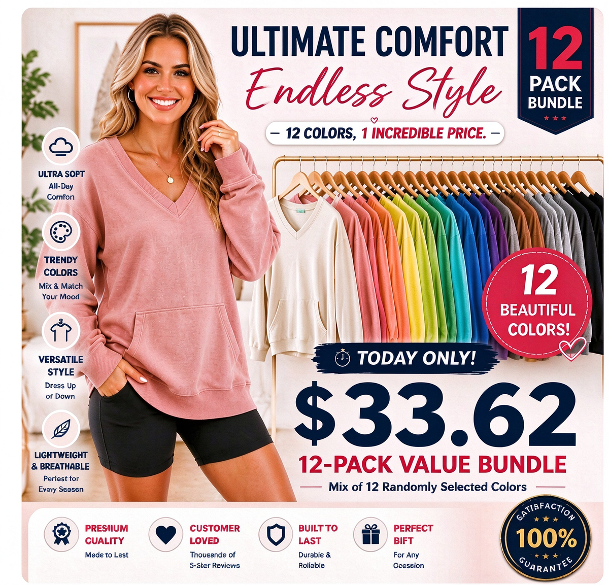 🔥 Your Favorite Is Back!Pigment Dyed Cozy Campfire V-Neck Sweatshirt