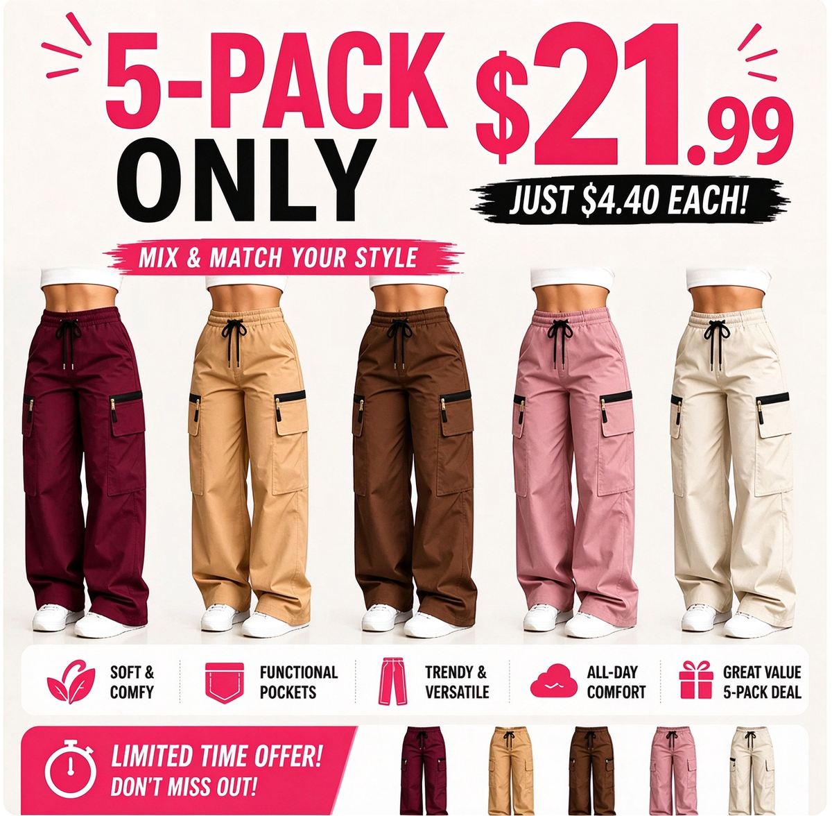 ⚡FINAL SALE 🔥Women's lightweight loose cargo pants with multiple pockets