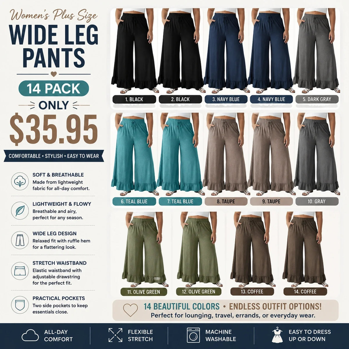 🔥Limited Stock!🔥Women's Plus Size Wide Leg Pants