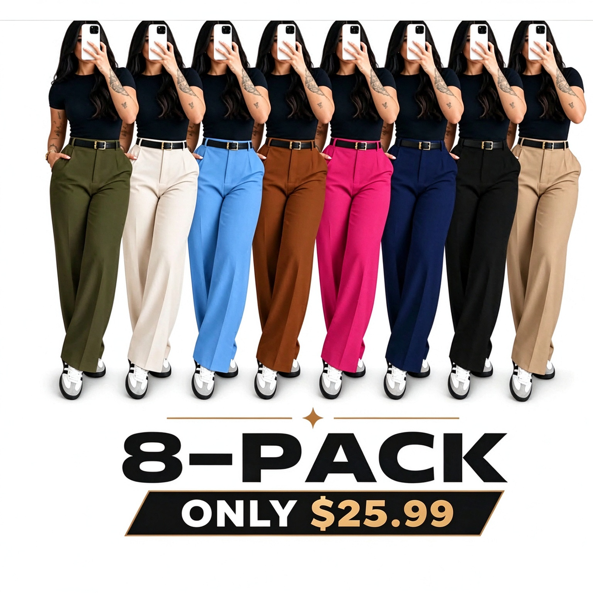 Women's High Waisted Straight Leg Suit Pants Flowy Drape Casual Office Long Trousers with Slimming Effect for Daily Versatile Wear