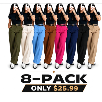 Women's High Waisted Straight Leg Suit Pants Flowy Drape Casual Office Long Trousers with Slimming Effect for Daily Versatile Wear