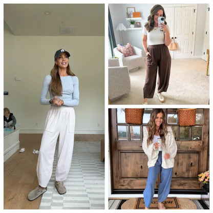 Women's Baggy Wide-Leg Pants - Casual, Elastic-Waisted, Bohemian Minimalist Basic Women's Clothes Bottom with Pockets,summerwins