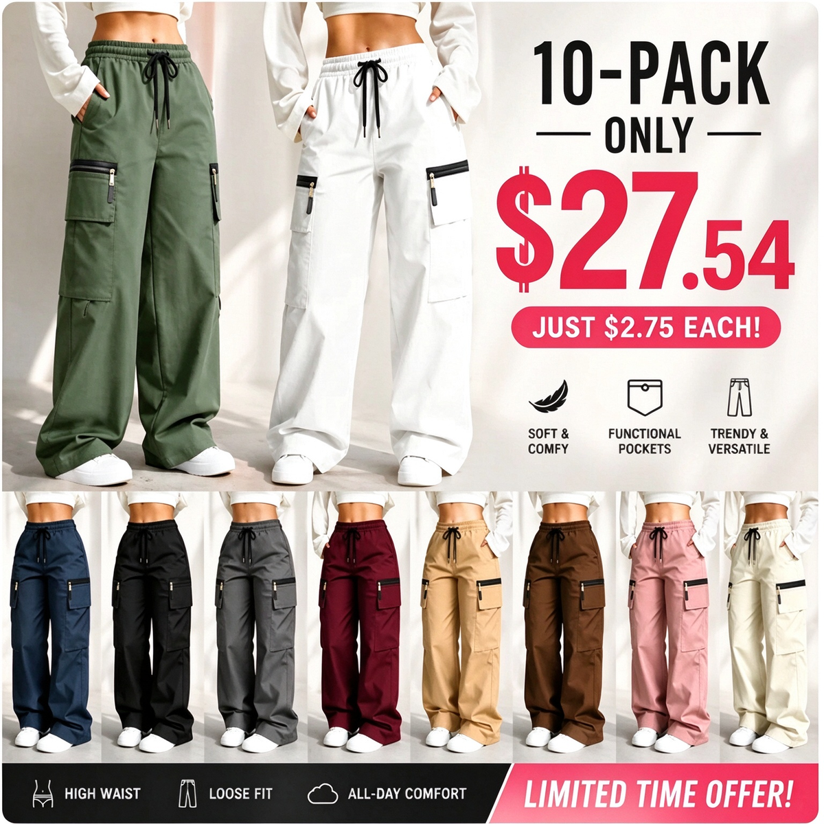⚡FINAL SALE 🔥Women's lightweight loose cargo pants with multiple pockets