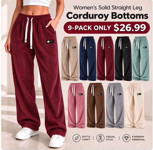 Women's Solid Straight Leg Corduroy Bottoms | Halloween Fall Sale 🎃🍂