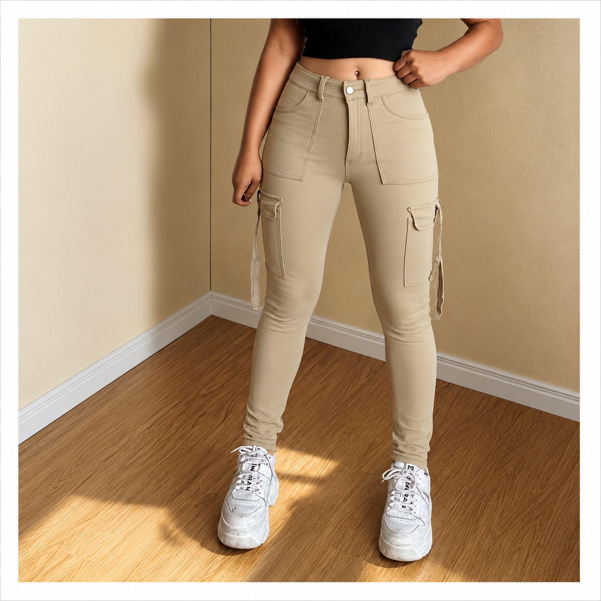 🔥BLACK FRIDAY SPOOKY SAVE🔥Women's Plain Multi-pocket Denim Elastic Slim Fit Button Cargo Denim Pants