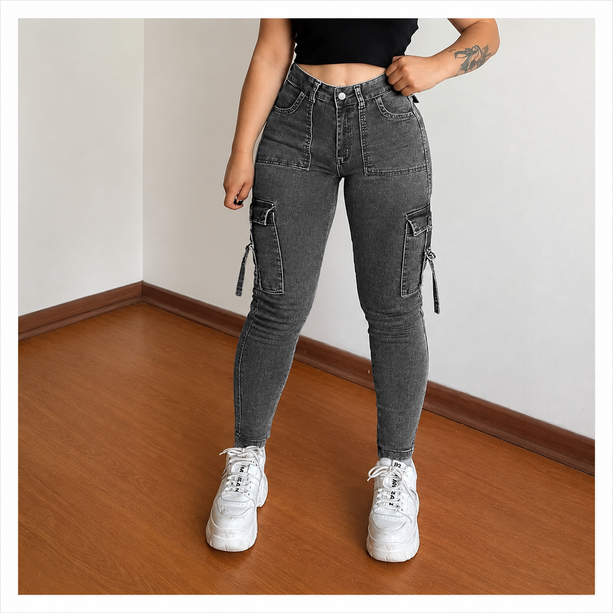 🔥BLACK FRIDAY SPOOKY SAVE🔥Women's Plain Multi-pocket Denim Elastic Slim Fit Button Cargo Denim Pants