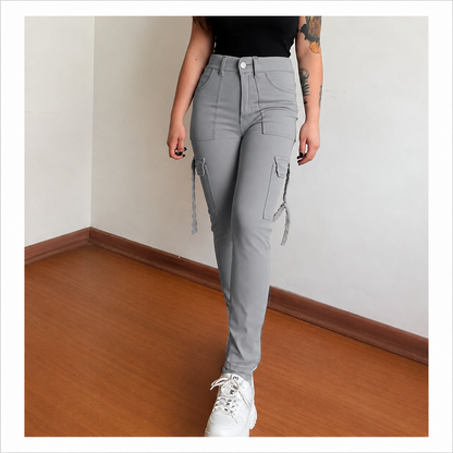 🔥BLACK FRIDAY SPOOKY SAVE🔥Women's Plain Multi-pocket Denim Elastic Slim Fit Button Cargo Denim Pants