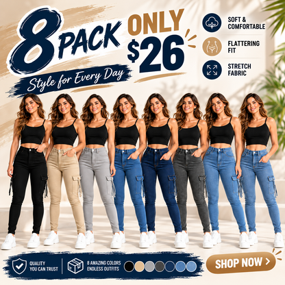 🔥BLACK FRIDAY SPOOKY SAVE🔥Women's Plain Multi-pocket Denim Elastic Slim Fit Button Cargo Denim Pants