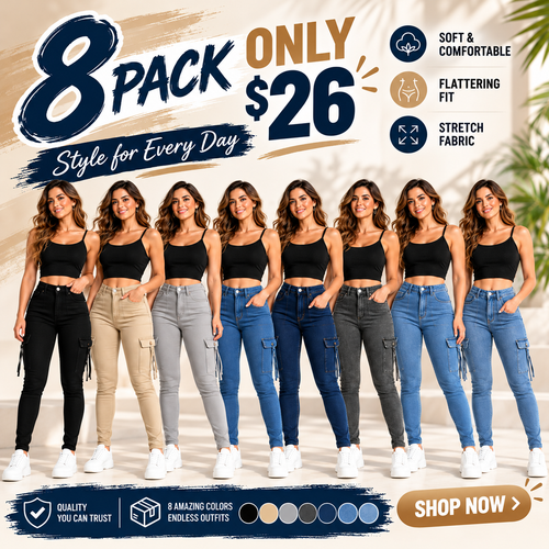 🔥BLACK FRIDAY SPOOKY SAVE🔥Women's Plain Multi-pocket Denim Elastic Slim Fit Button Cargo Denim Pants