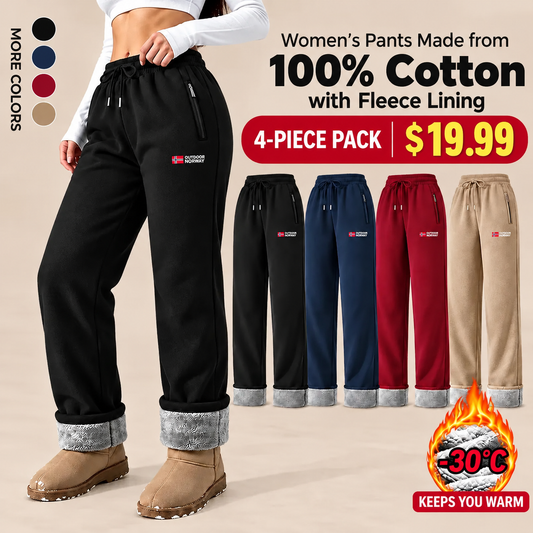 Women's thermal trousers made of 100% cotton with a warm fleece lining