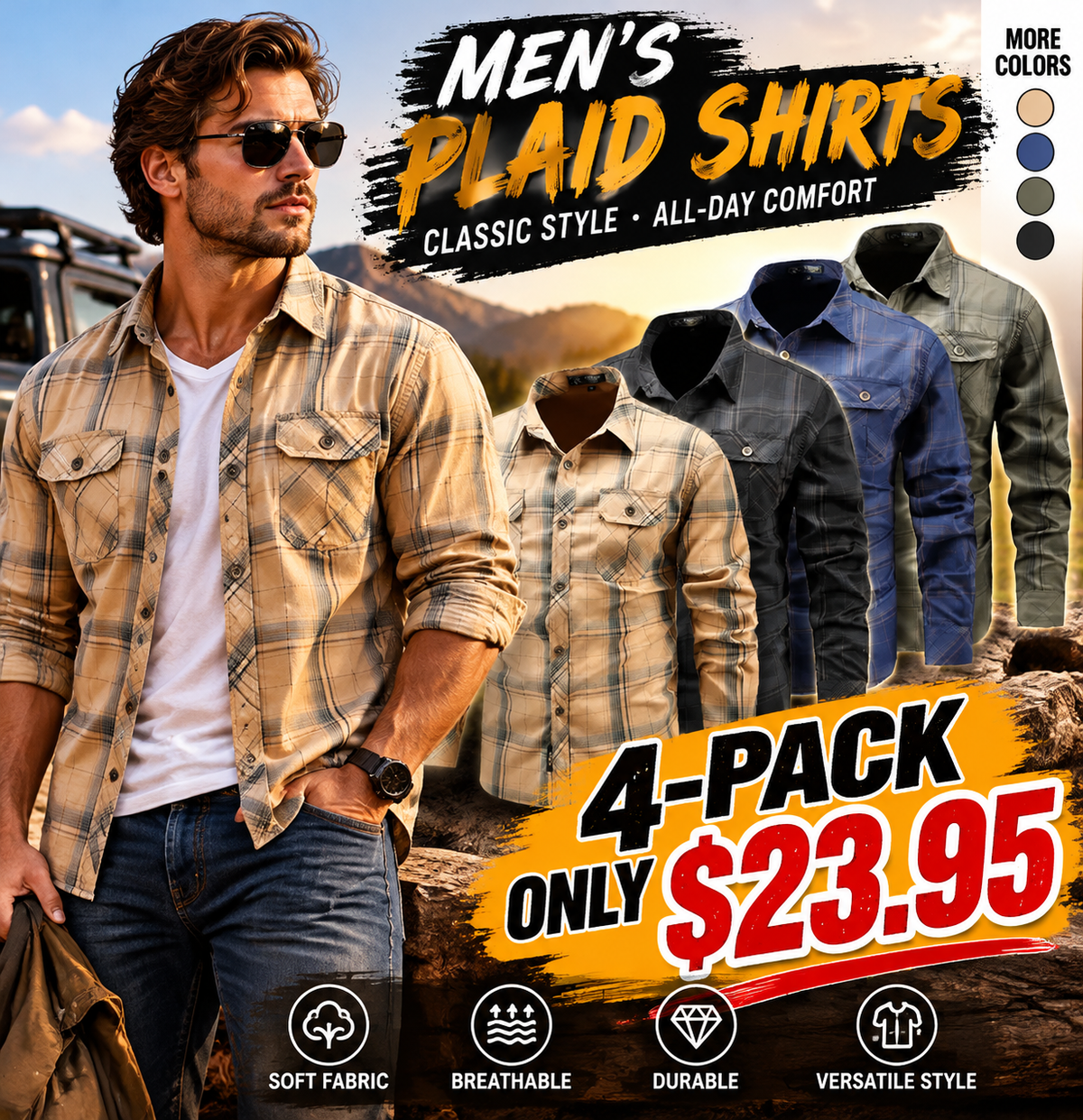 Men's Turn-Down Collar Plaid Long Sleeve Shirt Button Front Breathable Casual Light Business Tops