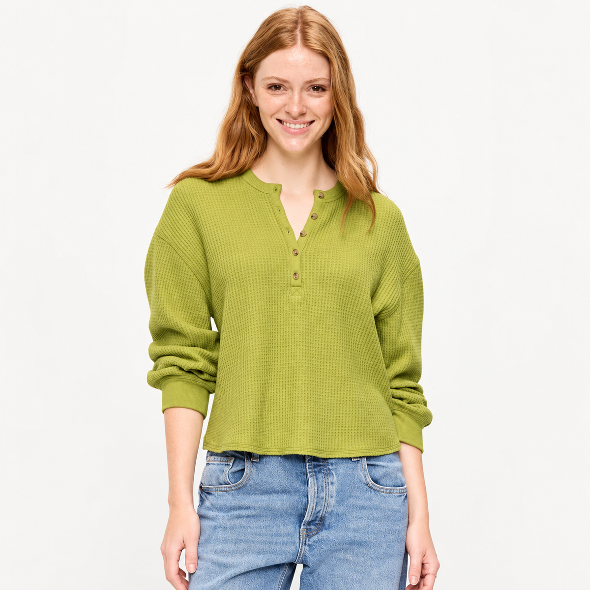 40% off everything! Women waffle knit henley long sleeve tee