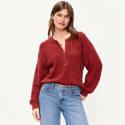 40% off everything! Women waffle knit henley long sleeve tee