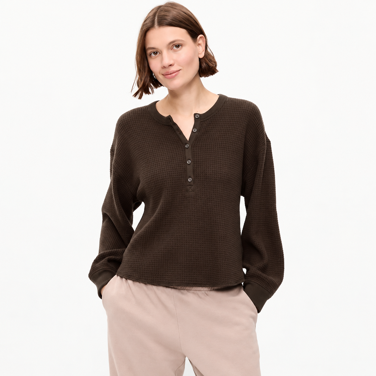 40% off everything! Women waffle knit henley long sleeve tee