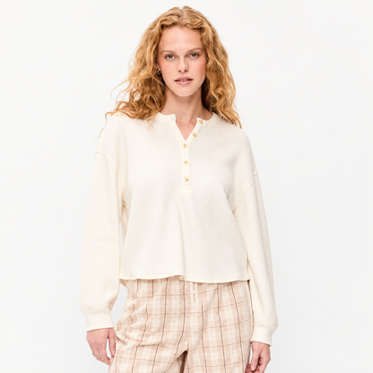 40% off everything! Women waffle knit henley long sleeve tee