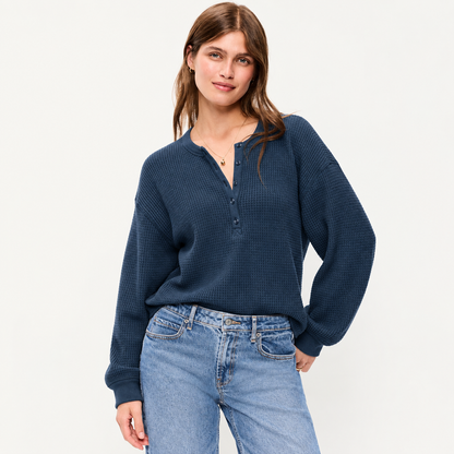 40% off everything! Women waffle knit henley long sleeve tee