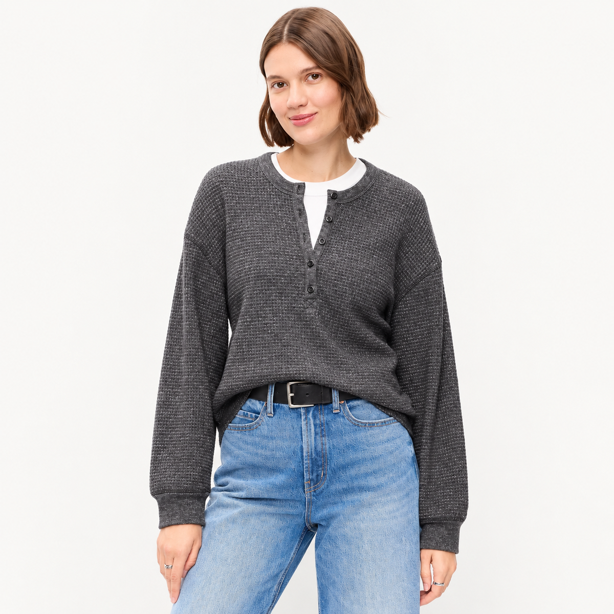 40% off everything! Women waffle knit henley long sleeve tee