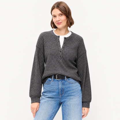 40% off everything! Women waffle knit henley long sleeve tee