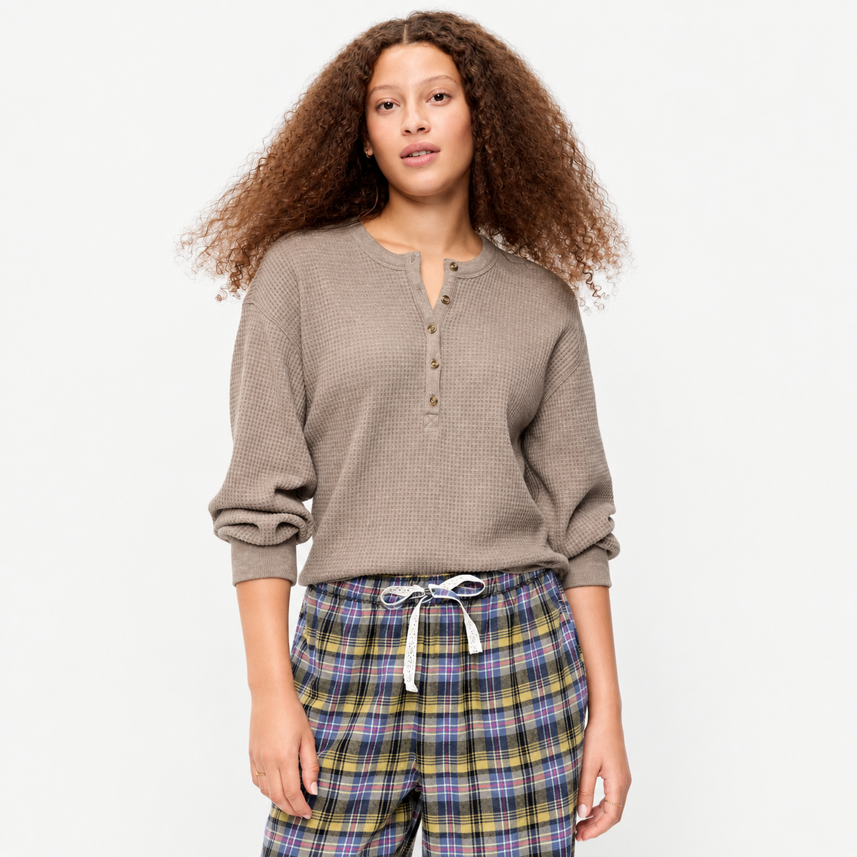 40% off everything! Women waffle knit henley long sleeve tee