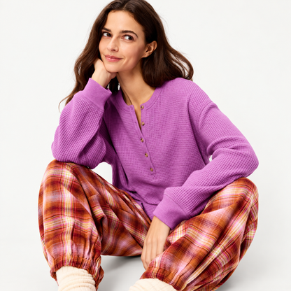 40% off everything! Women waffle knit henley long sleeve tee