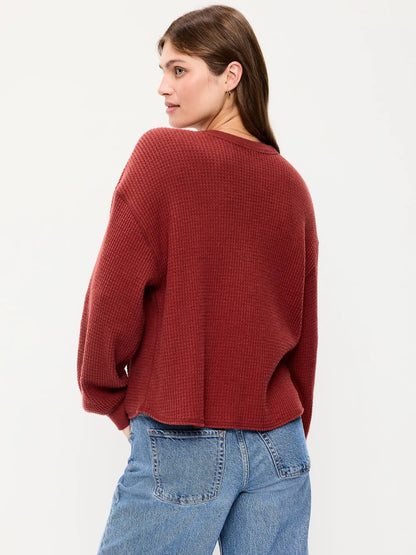 40% off everything! Women waffle knit henley long sleeve tee