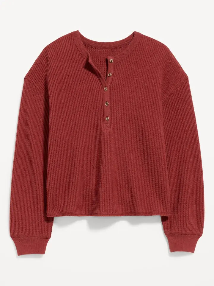 40% off everything! Women waffle knit henley long sleeve tee