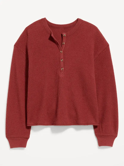 40% off everything! Women waffle knit henley long sleeve tee