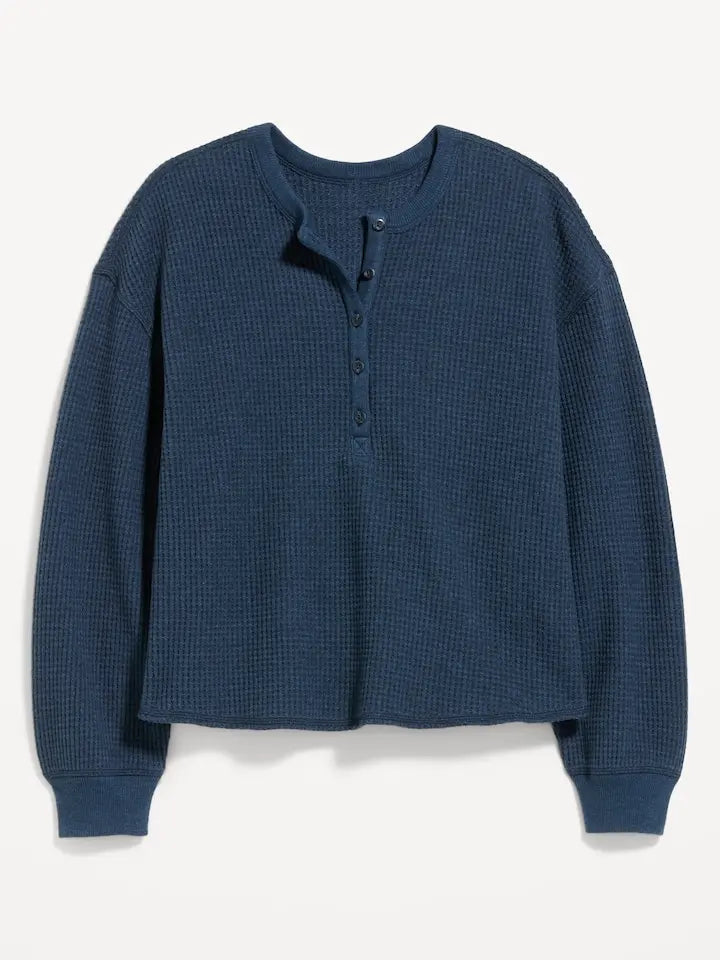 40% off everything! Women waffle knit henley long sleeve tee