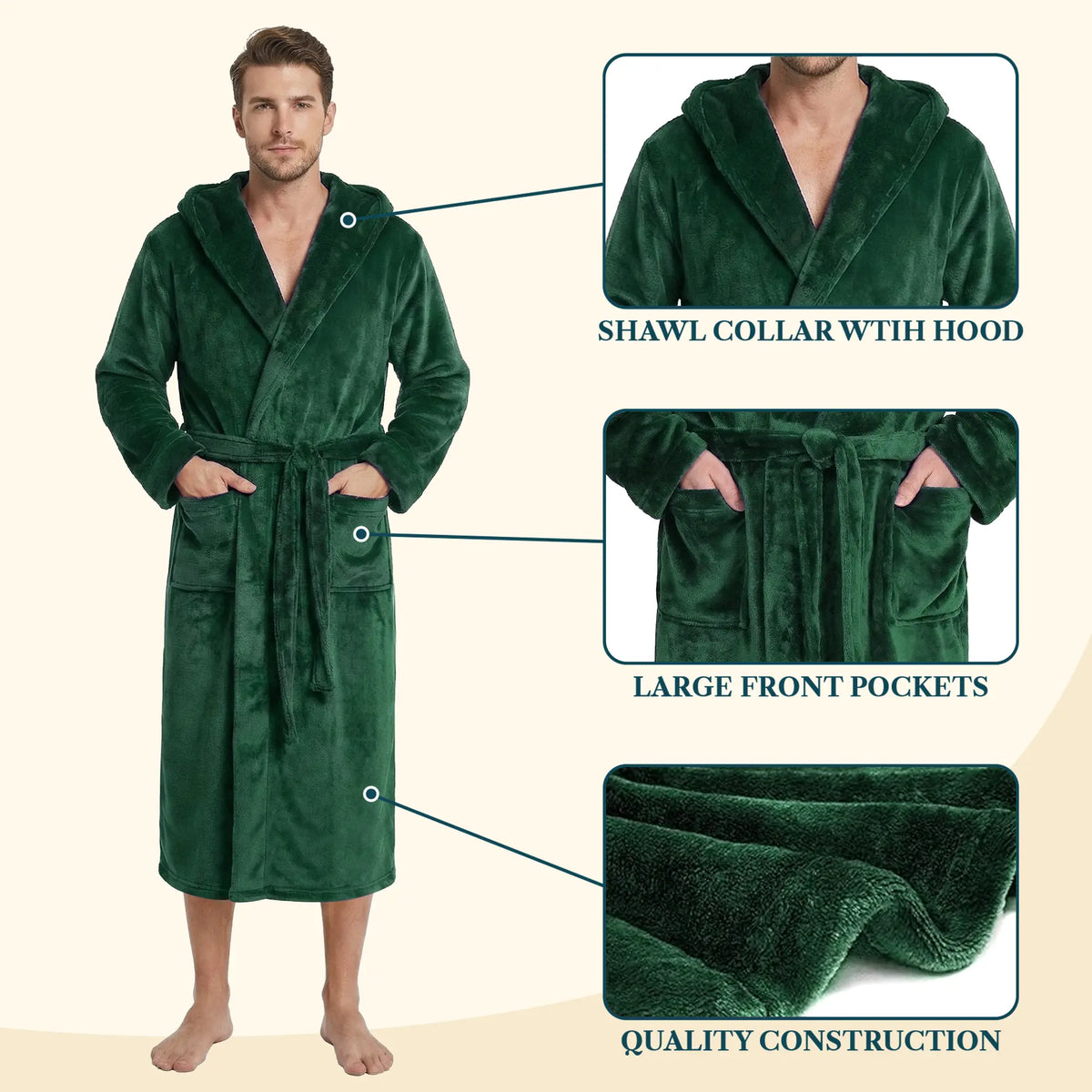 🔥 BESTSELLER | 4PCS $24.63 | Men's Hooded Plush Robes